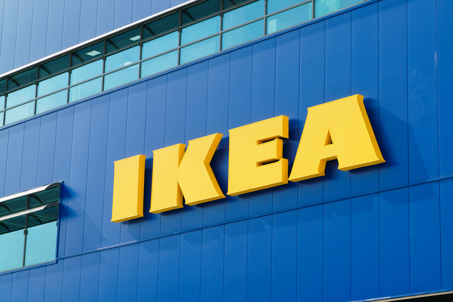 Gwangmyeong Korea - September 14 2015: IKEA logo from Gwangmyeong in Korea. IKEA is a multinational company that designs and sells furniture appliances and other home related items. Gwangmyeong sotre is the world's largest IKEA store.